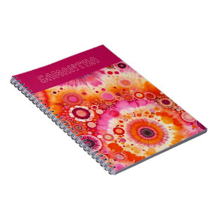 Caderno Espiral Padrão de arte dos círculos cor-de-rosa-quente cor