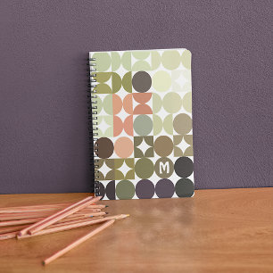 Caderno Espiral Padrão de Arte Laranja de Coral Verde Oleícola Per