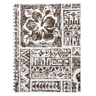 Caderno Espiral Padrão de arte tropical tribal do Havaí indígenas