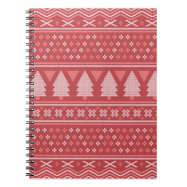 Caderno Espiral Padrão de Árvore de Natal Blocky Moderno (Frente)
