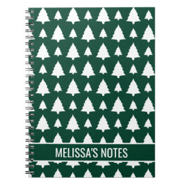 Caderno Espiral Padrão de árvore de Natal de abeto verde e branco