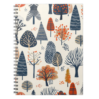 Caderno Espiral Padrão de Árvores Whimsical