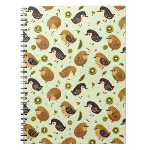 Caderno Espiral Padrão de Aves Cute Kiwi