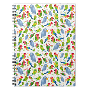 Caderno Espiral Padrão de Aves Vintage, Padrão de periquito colori