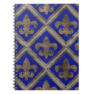 Caderno Espiral Padrão de azulejo do mosaico Fleur-de-lis
