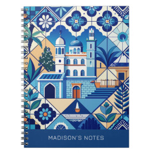 Caderno Espiral Padrão de Azulejos Azulejo de Nome Personalizado