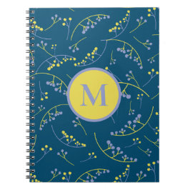 Caderno Espiral padrão de bagas lilás amarelas na moda monograma