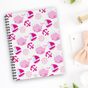 Caderno Espiral Padrão De Baleias, Baleias Cutas, Baleias Rosa