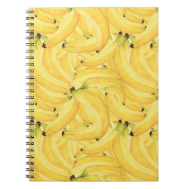 Caderno Espiral Padrão de Banana Tropical em Aquarela Vibrante