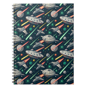 Caderno Espiral Padrão de Batalha Espacial de Naves Espaciais Retr