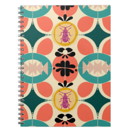 Caderno Espiral Padrão de Besouro Retro | Diário de Anotações