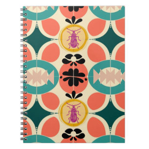 Caderno Espiral Padrão de Besouro Retro Diário de Anotações
