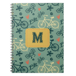 Caderno Espiral Padrão de Bicicleta Verde Moderno da Corrida do va