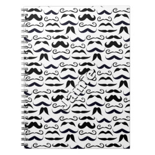 Caderno Espiral Padrão de bigode preto e branco