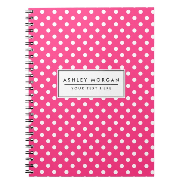 Caderno Espiral Padrão de Bolinhas rosa e branco (Frente)