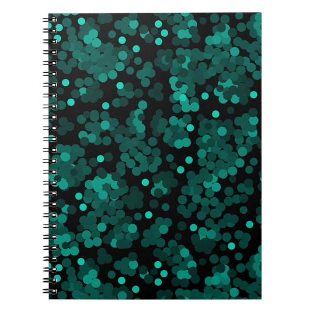 Caderno Espiral Padrão de bolinhas verde turquesa a preto (Frente)