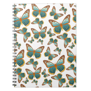 Caderno Espiral Padrão de borboleta de gradiente azul