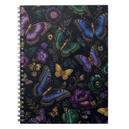 Caderno Espiral Padrão de Borboleta Elegante Escuro