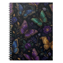 Caderno Espiral Padrão de Borboleta Elegante Escuro