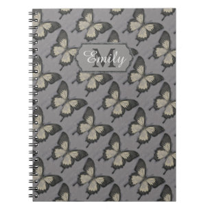 Caderno Espiral Padrão de Borboleta Violeta Vintage Personalizado