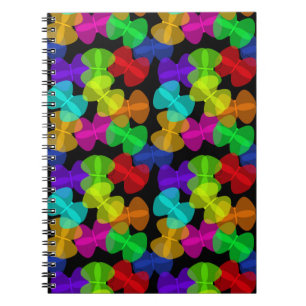 Caderno Espiral Padrão de borboletas coloridas sobre fundo preto