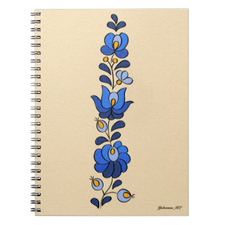 Caderno Espiral Padrão de bordado húngaro, "Matyó" - azul