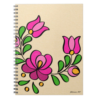 Caderno Espiral Padrão de bordado húngaro, "Matyó" - rosa