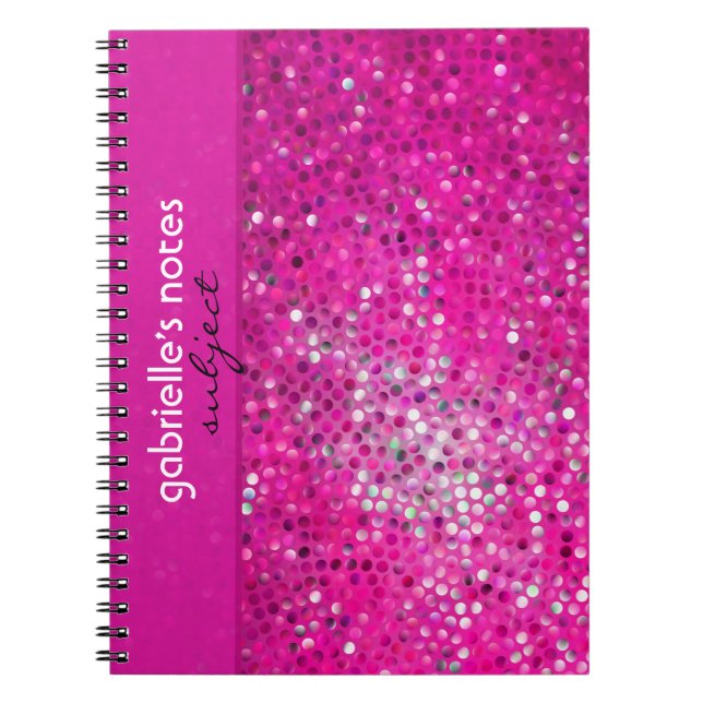 Caderno Espiral Padrão de brilho rosa-quente elegante (Frente)