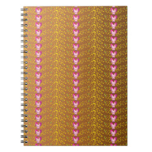 Caderno Espiral Padrão de Bronze Vintage e Violetas Florais Rosa