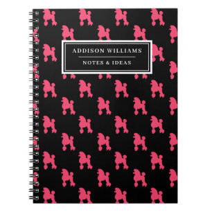 Caderno Espiral Padrão de Cachorro de Poodle Rosa Girly de Nome Ún