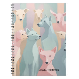 Caderno Espiral Padrão de Cachorro Pastel Cores Ilustração Minimal