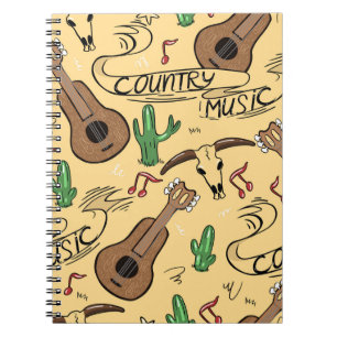 Caderno Espiral Padrão de Cactus de Violão de Country Music