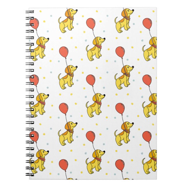 Caderno Espiral Padrão de Cães Felizes com Balões (Frente)