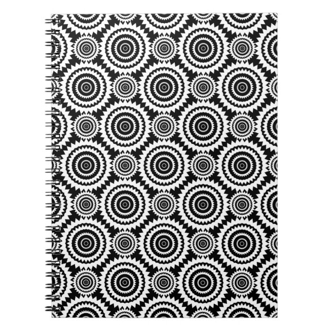 Caderno Espiral Padrão de Caleidoscópio Preto e Branco de Design M (Frente)