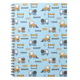 Caderno Espiral Padrão de Caminhões de Construção Azul