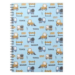 Caderno Espiral Padrão de Caminhões de Construção Azul
