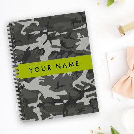 Caderno Espiral Padrão de Camuflagem Cinza, Seu nome, Personalizar