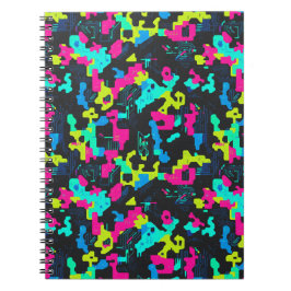Caderno Espiral Padrão de Camuflagem Neon