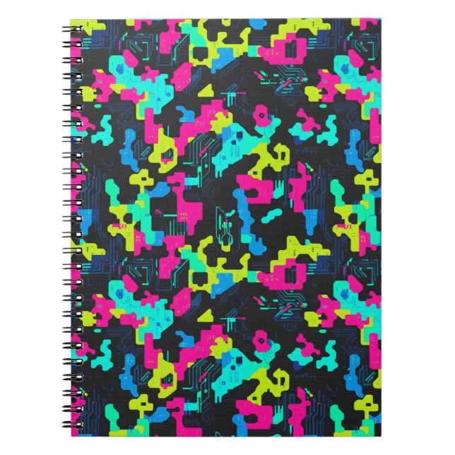 Caderno Espiral Padrão de Camuflagem Neon (Frente)