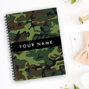 Caderno Espiral Padrão de Camuflagem Verde, Seu nome, Personalizar