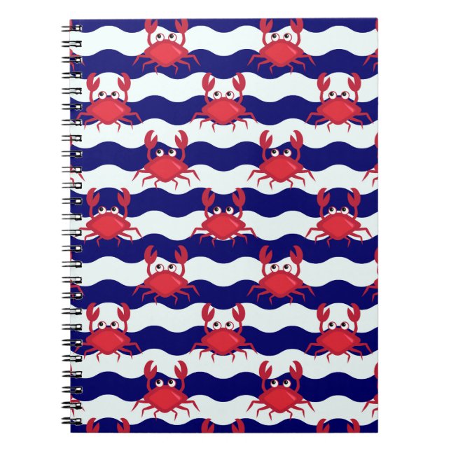 Caderno Espiral Padrão de Caranguejos Felizes (Frente)