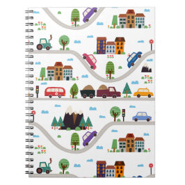 Caderno Espiral Padrão de Cartoon de Cartoon de Ônibus Cityscape I