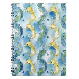 Caderno Espiral Padrão de Cavalo-Marinho em Aquarela Arte de Vida 