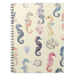 Caderno Espiral Padrão de Cavalo-Marinho em Aquarela Berçário Cost