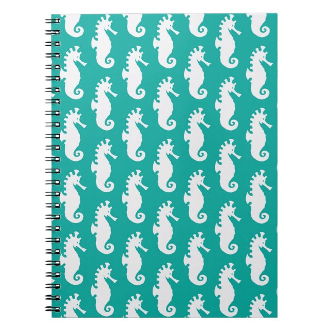 Caderno Espiral Padrão de Cavalo-marinho Teal 1 (Frente)