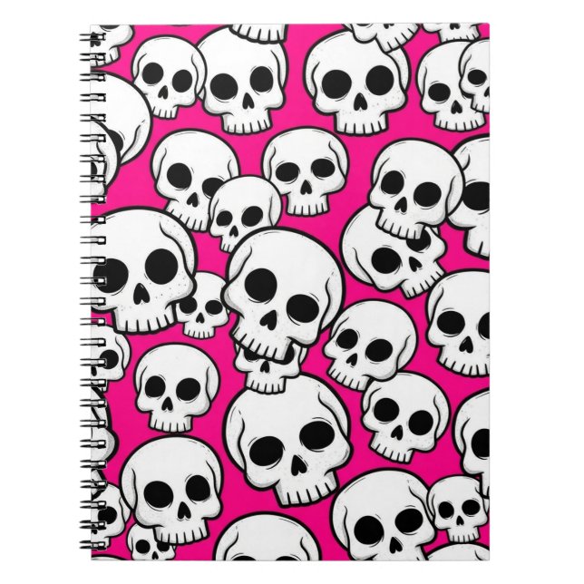 Caderno Espiral Padrão de Caveira Rosa (Frente)