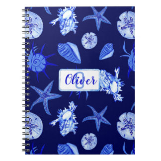 Caderno Espiral Padrão de células mistas azuis - nome monográfico
