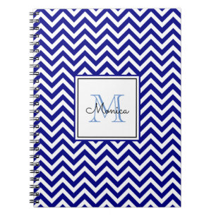 Caderno Espiral Padrão de Chevron Azul do Marinho Moderno com Mono