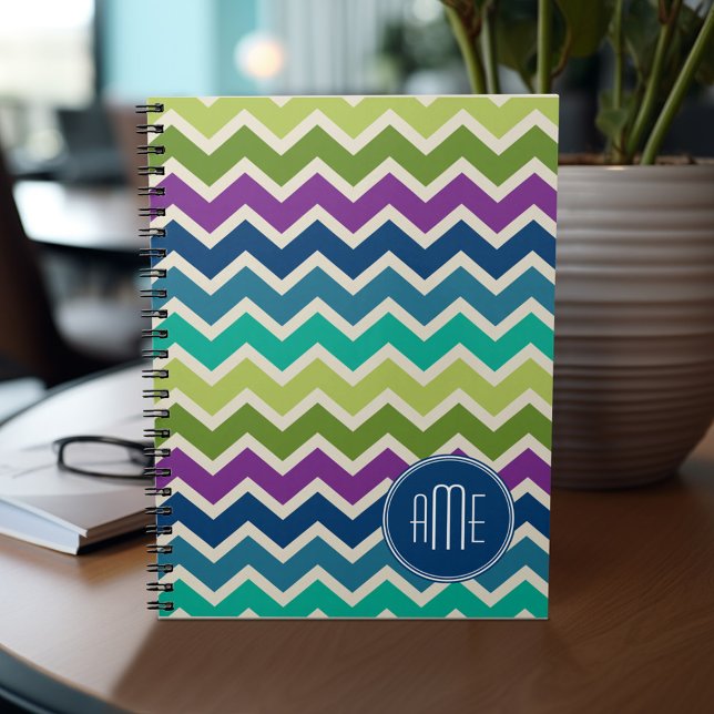 Caderno Espiral Padrão de Chevron no Monograma Personalizado de Co (Personalized notebook )