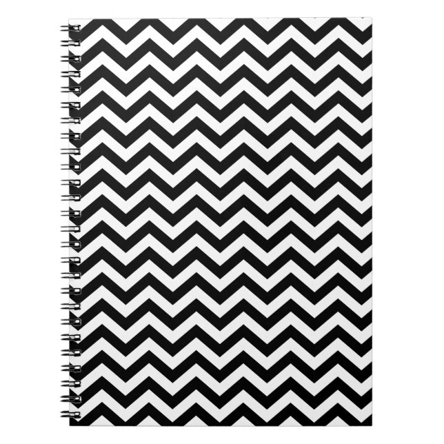 Caderno Espiral Padrão De Chevron Preto E Branco (Frente)